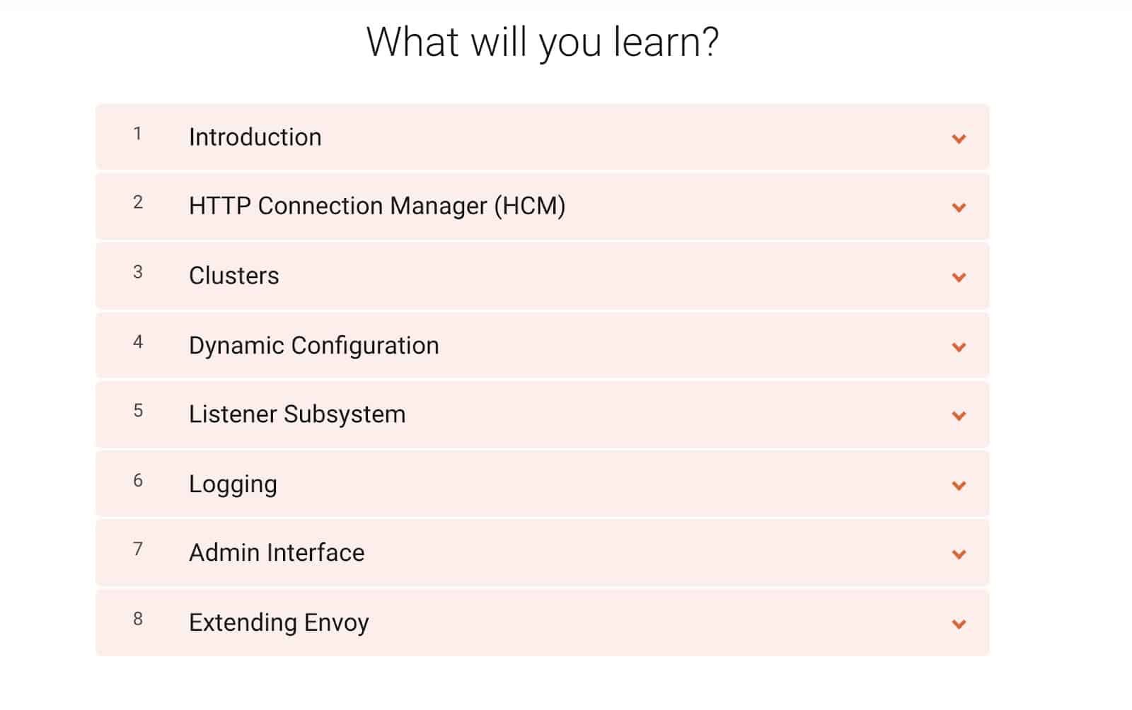 Envoy Fundamentals Course table of contents